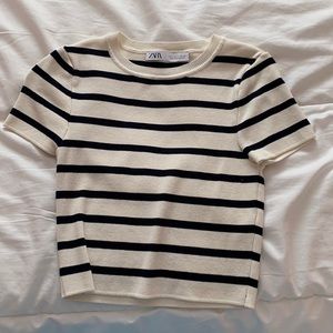 Small black and white striped crop top from Zara.